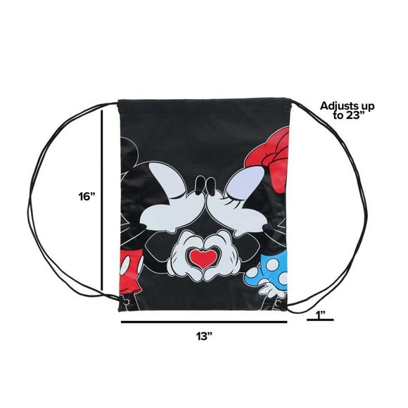 Jerry Leigh Disney Mickey Minnie Couple Kiss Drawstring Backpack Bag - Picture 4 of 5